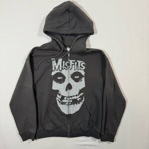 Misfits Band Hoodie Crimson Ghost Full Zip Gray H&M XS Punk Grunge Streetwear